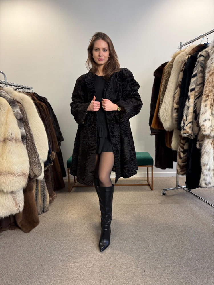 Luxury Astrakhan Coat, Black Astrakhan Fur, XL Size, Real Fur Coat, Designer Fur Coat, Women's Fur Coat, Vintage Fur Coat, Astrakhan Coat