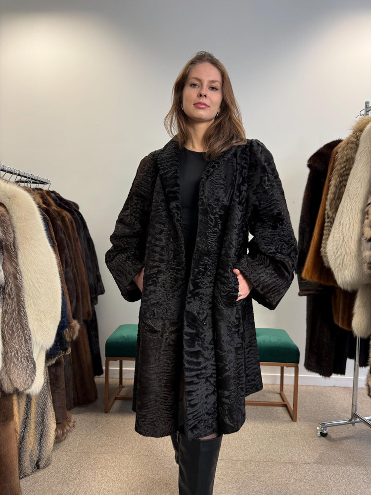 Luxury Astrakhan Coat, Black Astrakhan Fur, XL Size, Real Fur Coat, Designer Fur Coat, Women's Fur Coat, Vintage Fur Coat, Astrakhan Coat