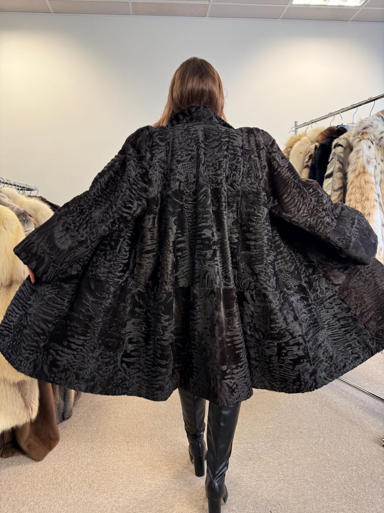 Luxury Astrakhan Coat, Black Astrakhan Fur, XL Size, Real Fur Coat, Designer Fur Coat, Women's Fur Coat, Vintage Fur Coat, Astrakhan Coat