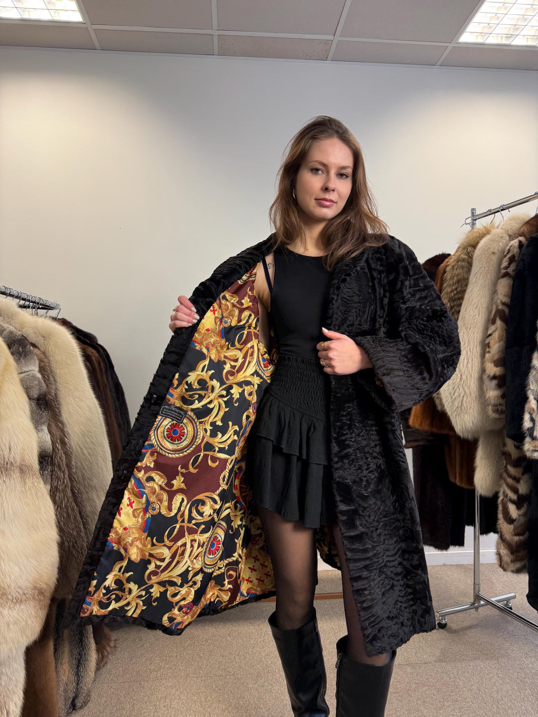 Luxury Astrakhan Coat, Black Astrakhan Fur, XL Size, Real Fur Coat, Designer Fur Coat, Women's Fur Coat, Vintage Fur Coat, Astrakhan Coat