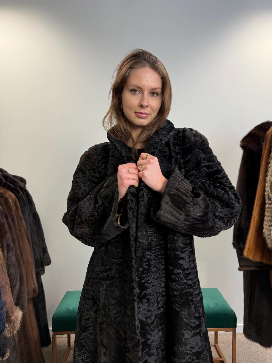 Luxury Astrakhan Coat, Black Astrakhan Fur, XL Size, Real Fur Coat, Designer Fur Coat, Women's Fur Coat, Vintage Fur Coat, Astrakhan Coat
