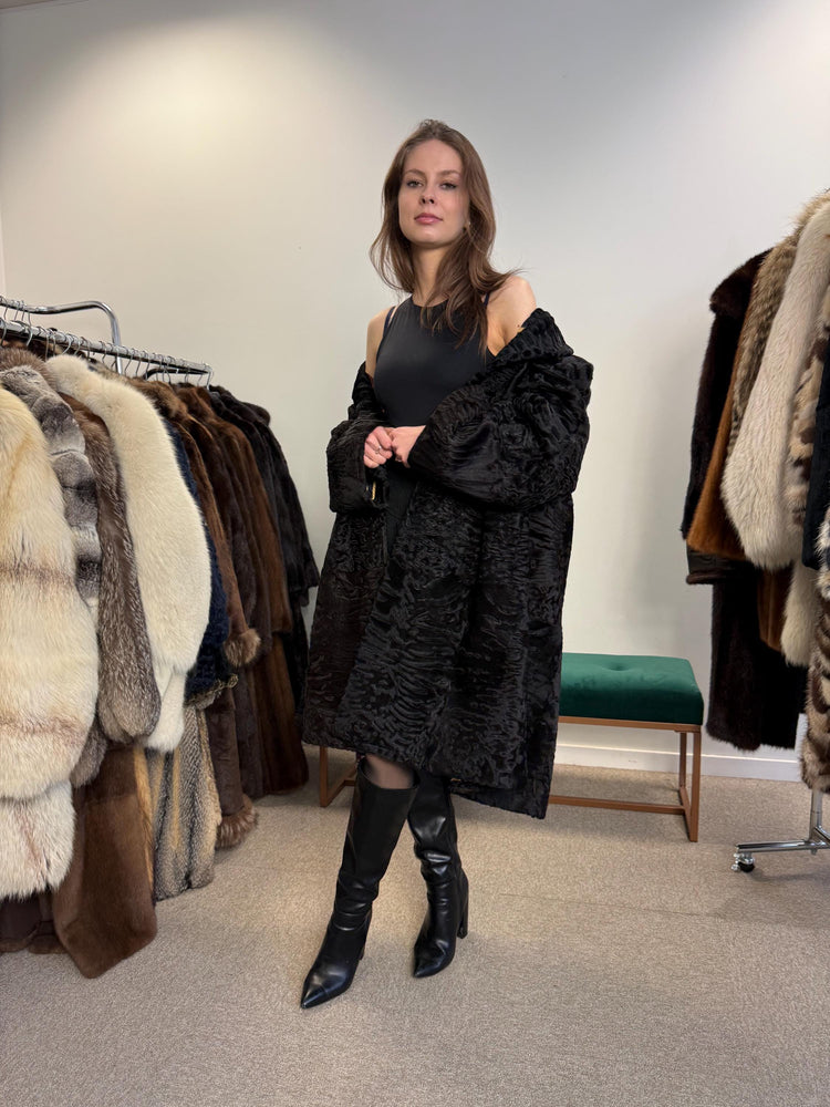 Luxury Astrakhan Coat, Black Astrakhan Fur, XL Size, Real Fur Coat, Designer Fur Coat, Women's Fur Coat, Vintage Fur Coat, Astrakhan Coat
