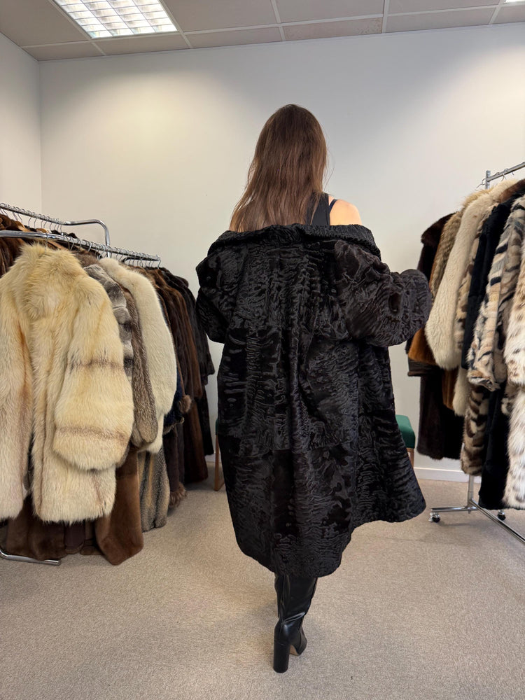 Luxury Astrakhan Coat, Black Astrakhan Fur, XL Size, Real Fur Coat, Designer Fur Coat, Women's Fur Coat, Vintage Fur Coat, Astrakhan Coat