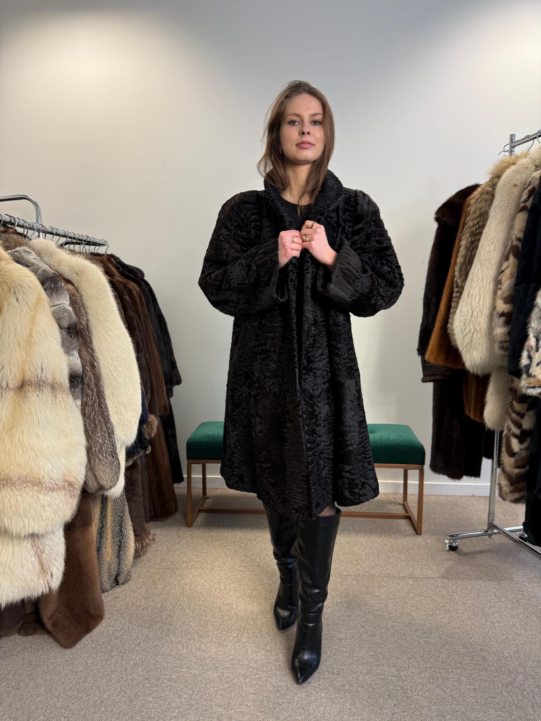 Luxury Astrakhan Coat, Black Astrakhan Fur, XL Size, Real Fur Coat, Designer Fur Coat, Women's Fur Coat, Vintage Fur Coat, Astrakhan Coat
