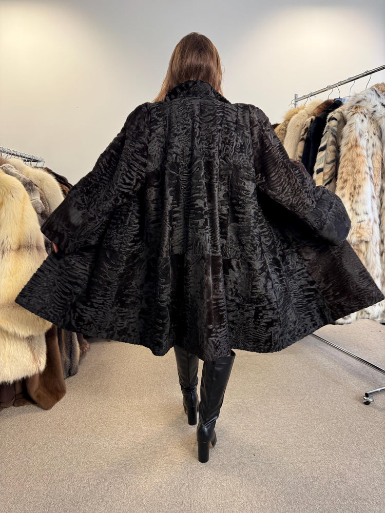Luxury Astrakhan Coat, Black Astrakhan Fur, XL Size, Real Fur Coat, Designer Fur Coat, Women's Fur Coat, Vintage Fur Coat, Astrakhan Coat