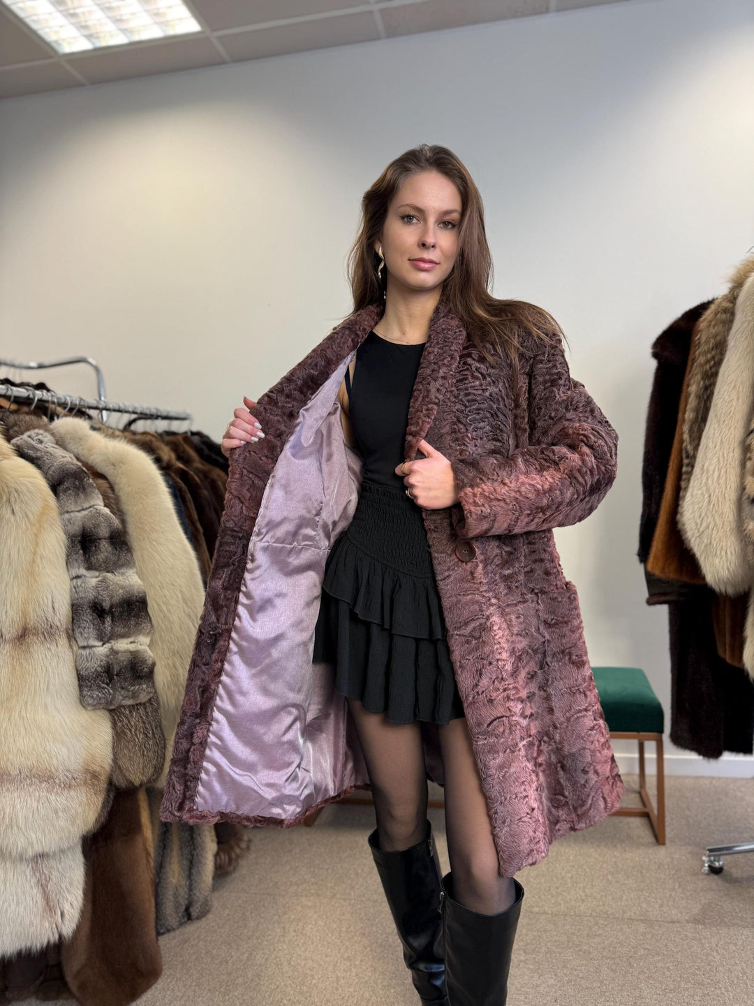 Dyed Astrakhan Coat, Astrakhan Fur, Medium Size, Real Fur Coat, Designer Fur Coat, Women's Fur Coat, Vintage Fur Coat, Astrakhan Coat