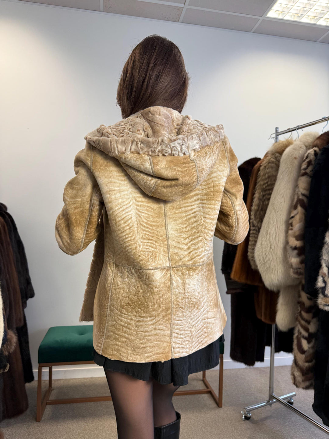 Double Sided Astrakhan Leather Jacket, XS Size, Golden Fur Coat, Real Fur Jacket, Vintage Fur Coat, Astrakhan Leather Jacket, Hooded Coat