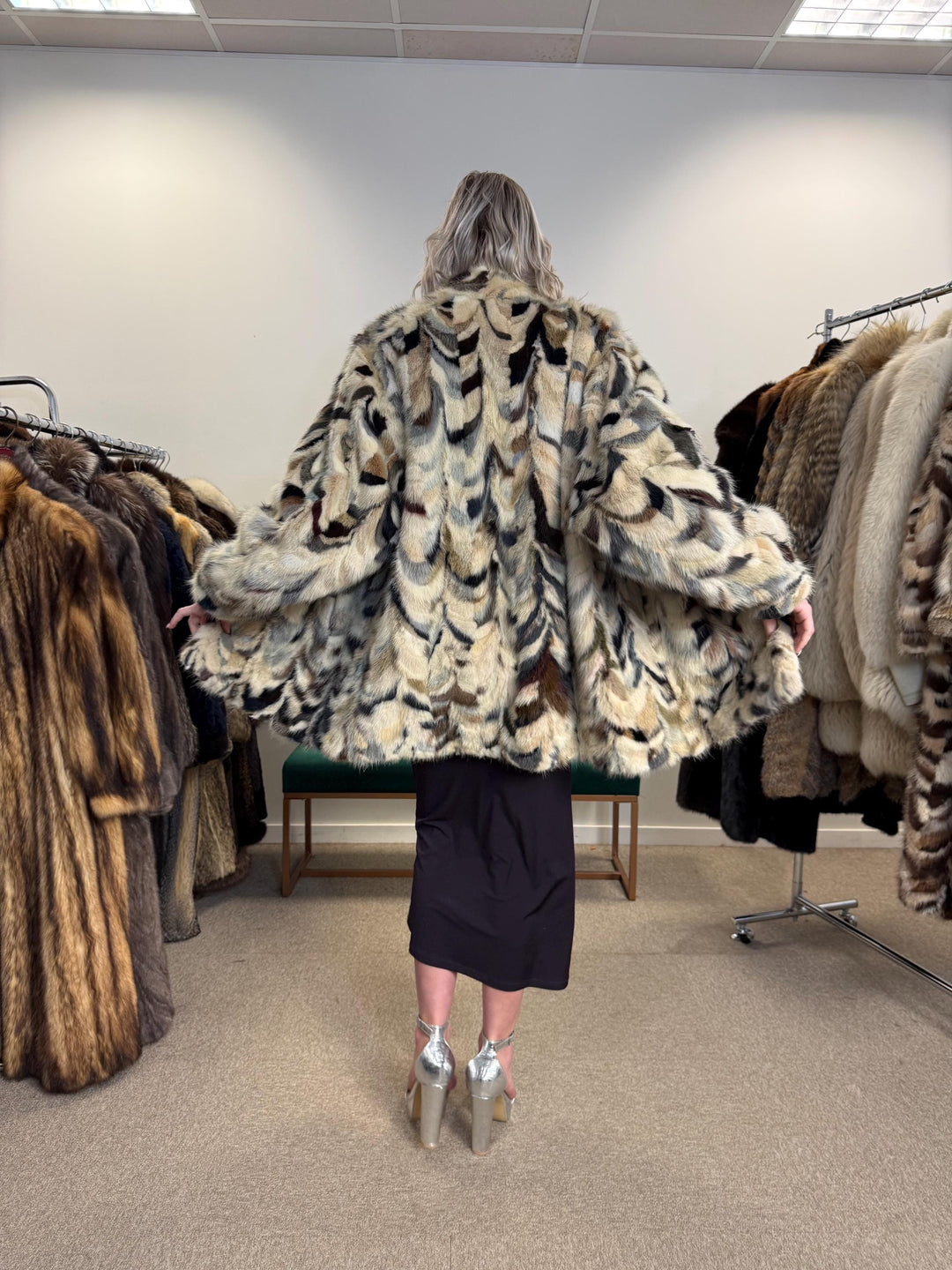 Mink Pieces Coat, Colorful Mink Coat, Medium Size, Women's Fur Coat, Real Mink Coat, Mink Coat, Dyed Mink Fur Coat, Vintage Fur Coat