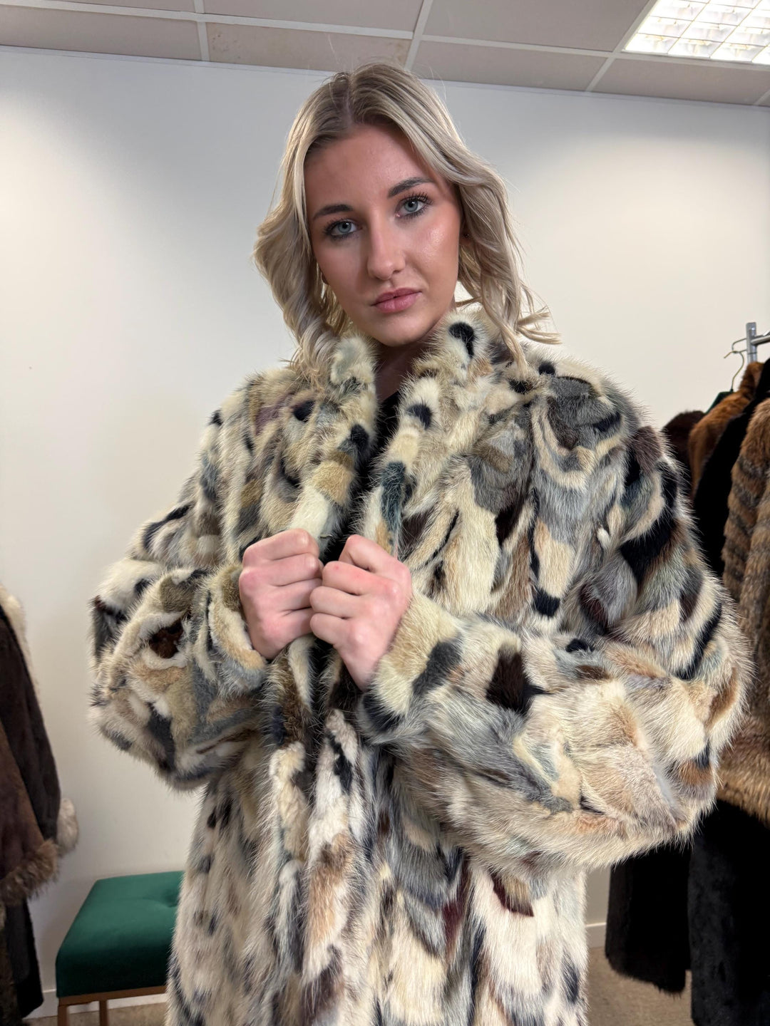 Mink Pieces Coat, Colorful Mink Coat, Medium Size, Women's Fur Coat, Real Mink Coat, Mink Coat, Dyed Mink Fur Coat, Vintage Fur Coat