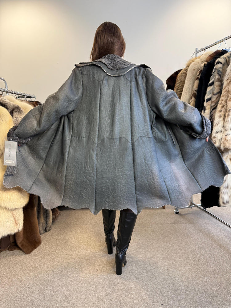 New Persian Swakara Coat, Grey Astrakhan Coat, Medium Size, Double Sided Fur Coat, Grey Fur Coat, Astrakhan Fur Coat, Fur Leather Coat