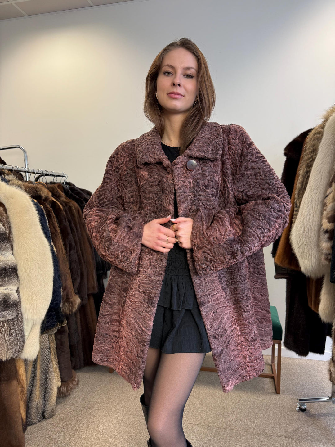 Brown Astrakhan Jacket, Thick Astrakhan Coat, XXL Size, Real Fur Jacket, Vintage Fur Coat, Brown Fur Coat, Women's Fur Coat, Fur Jacket