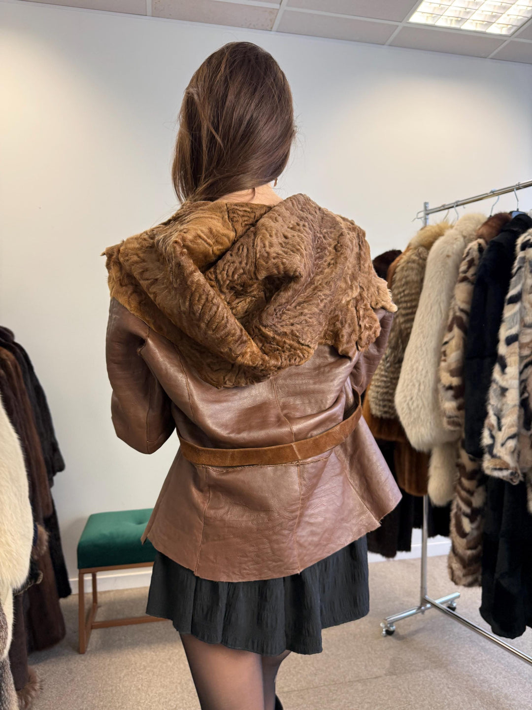 Astrakhan Leather Jacket, Double Sided Jacket, XS Size, Brown Leather Fur Jacket, Brown Astrakhan Jacket, Real Leather Fur Coat, Vintage