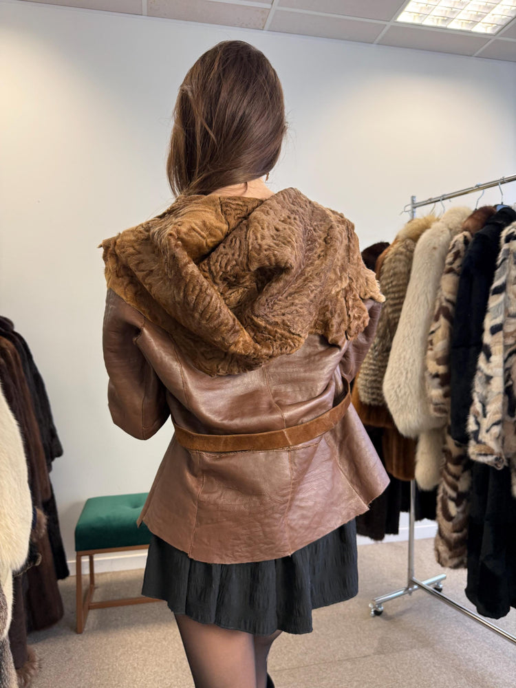 Astrakhan Leather Jacket, Double Sided Jacket, XS Size, Brown Leather Fur Jacket, Brown Astrakhan Jacket, Real Leather Fur Coat, Vintage
