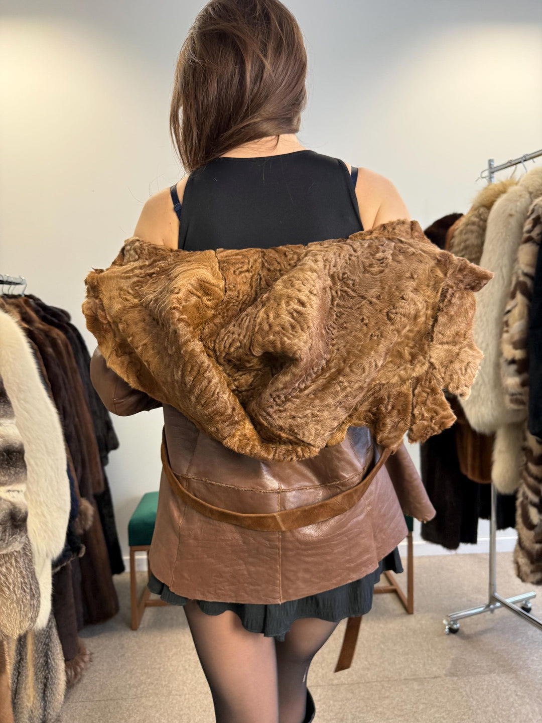 Astrakhan Leather Jacket, Double Sided Jacket, XS Size, Brown Leather Fur Jacket, Brown Astrakhan Jacket, Real Leather Fur Coat, Vintage