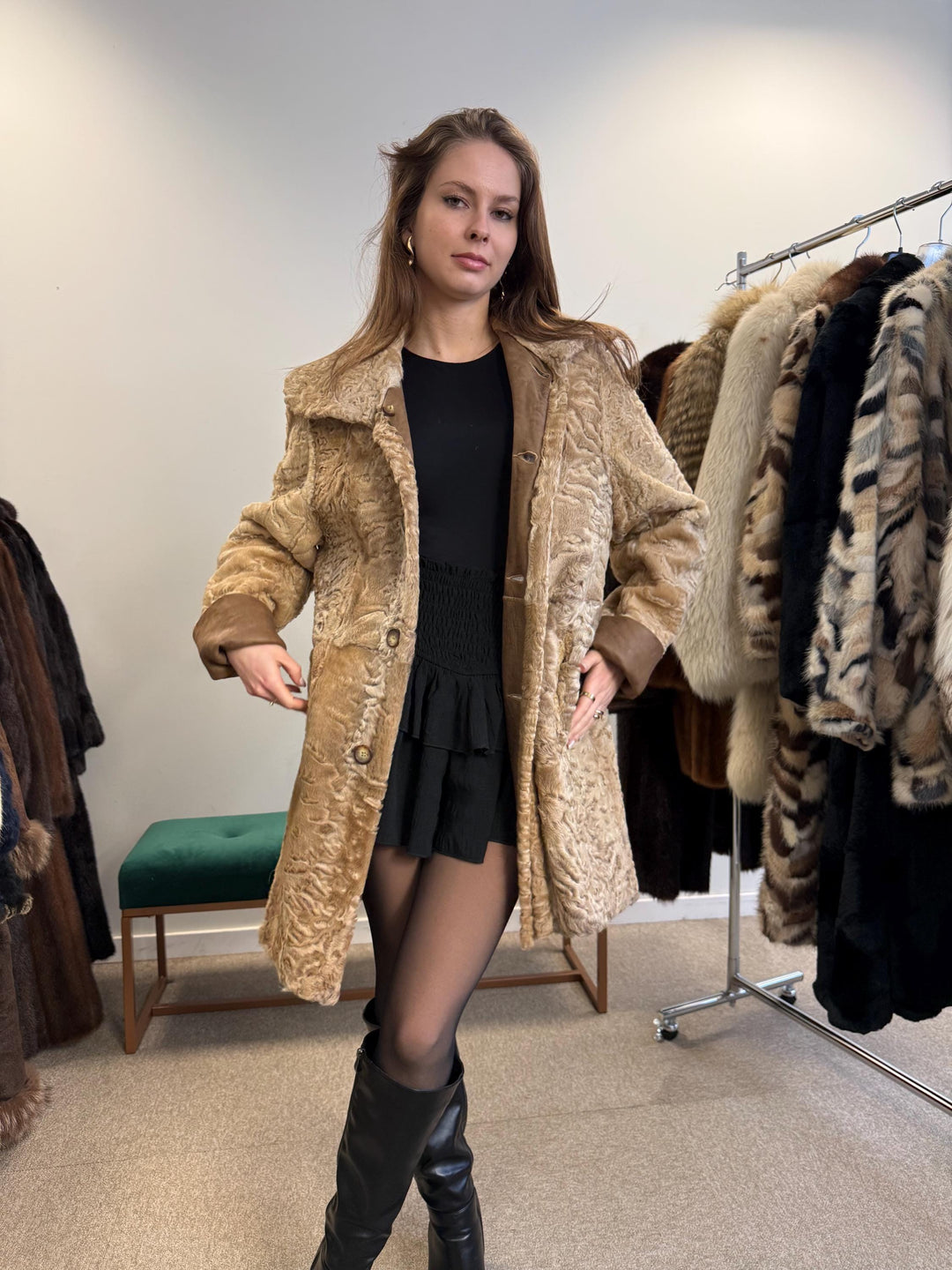 Astrakhan Leather Coat, Double Sided, Medium Size, Golden Fur Coat, Real Fur Coat, Vintage Fur Coat, Astrakhan Leather Fur Coat, Fur Coat