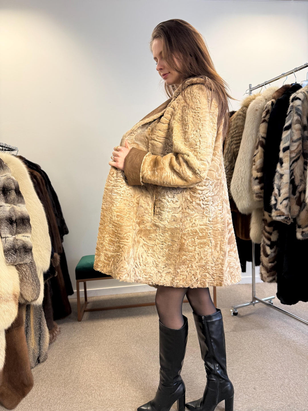 Astrakhan Leather Coat, Double Sided, Medium Size, Golden Fur Coat, Real Fur Coat, Vintage Fur Coat, Astrakhan Leather Fur Coat, Fur Coat