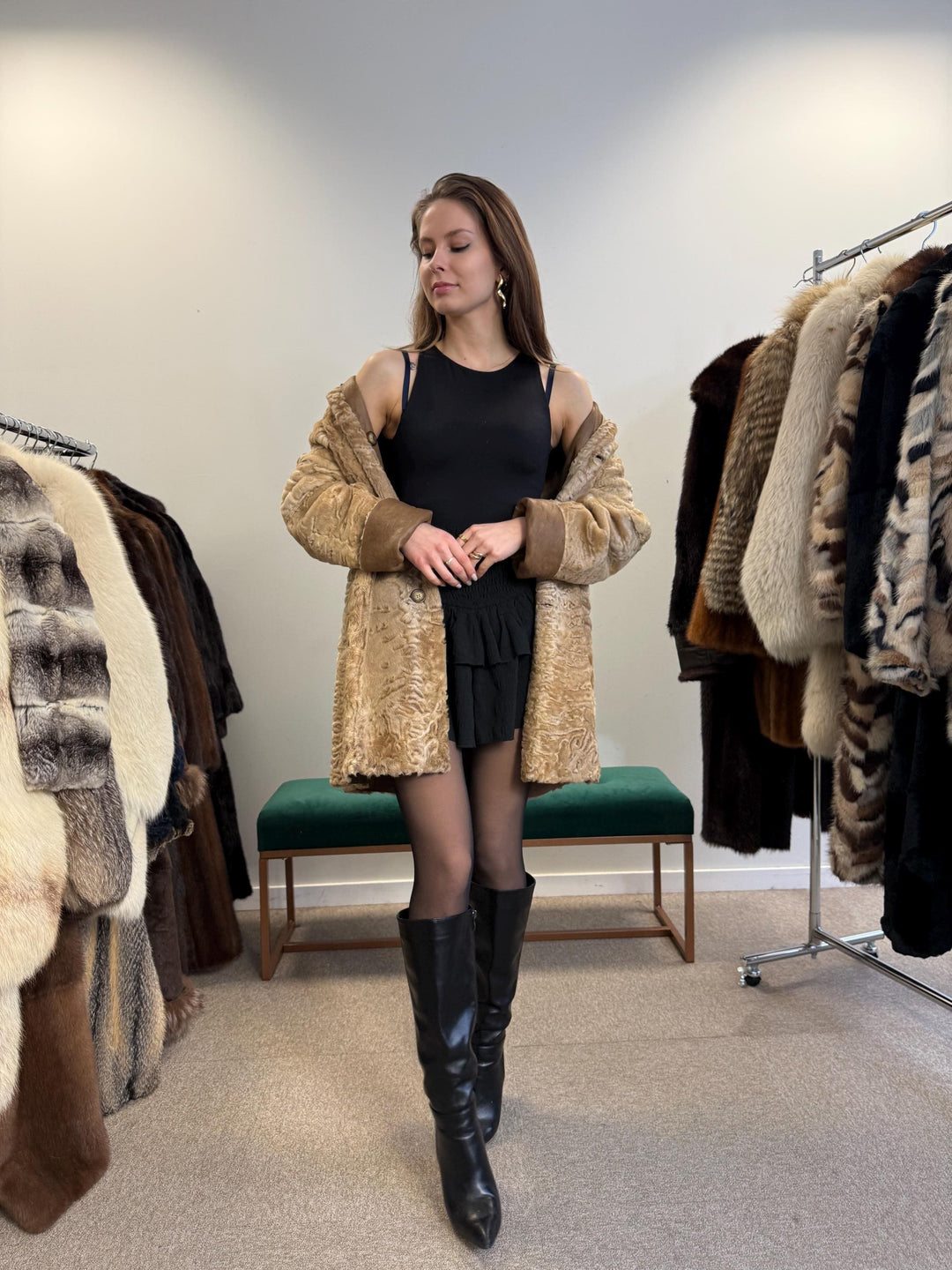 Astrakhan Leather Coat, Double Sided, Medium Size, Golden Fur Coat, Real Fur Coat, Vintage Fur Coat, Astrakhan Leather Fur Coat, Fur Coat