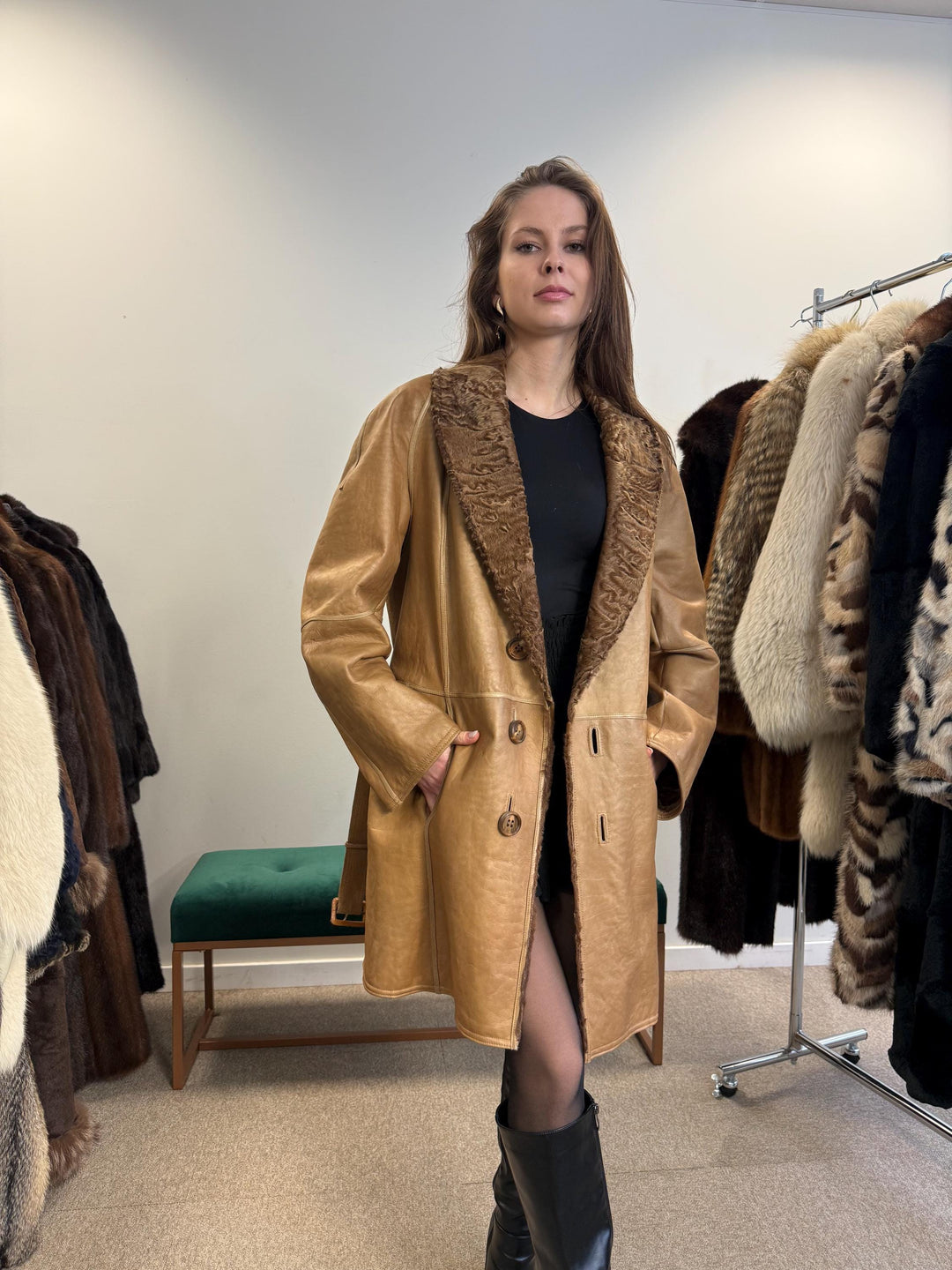 Astrakhan Leather Double Sided Coat, Medium Size, Brown Fur Coat, Real Fur Coat, Vintage Fur Coat, Astrakhan Leather Fur Coat, Fur Coat