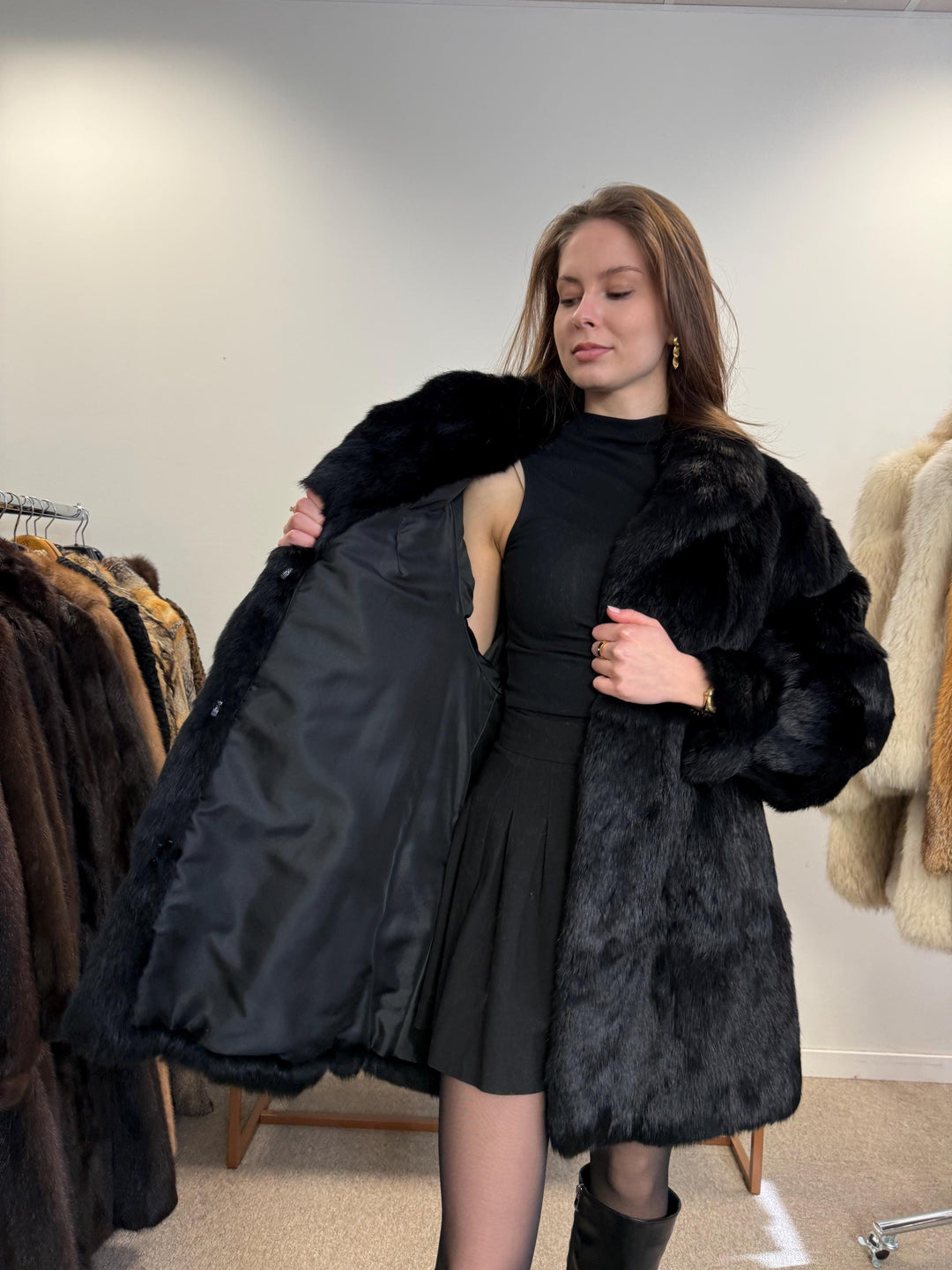 Black Rabbit Fur Coat, Medium Size, Rabbit Fur Coat, Vintage Fur Coat, Real Fur Coat, Real Rabbit Fur, Women's Fur Coat, Soft Fur Coat, Fur