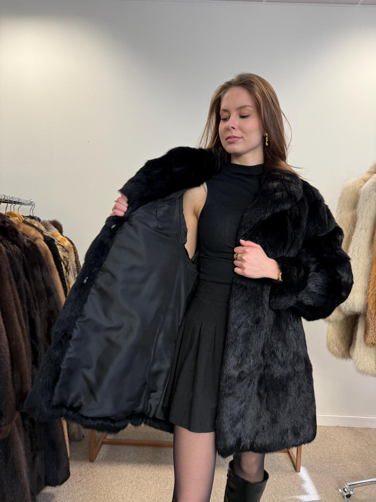 Black Rabbit Fur Coat, Medium Size, Rabbit Fur Coat, Vintage Fur Coat, Real Fur Coat, Real Rabbit Fur, Women's Fur Coat, Soft Fur Coat, Fur