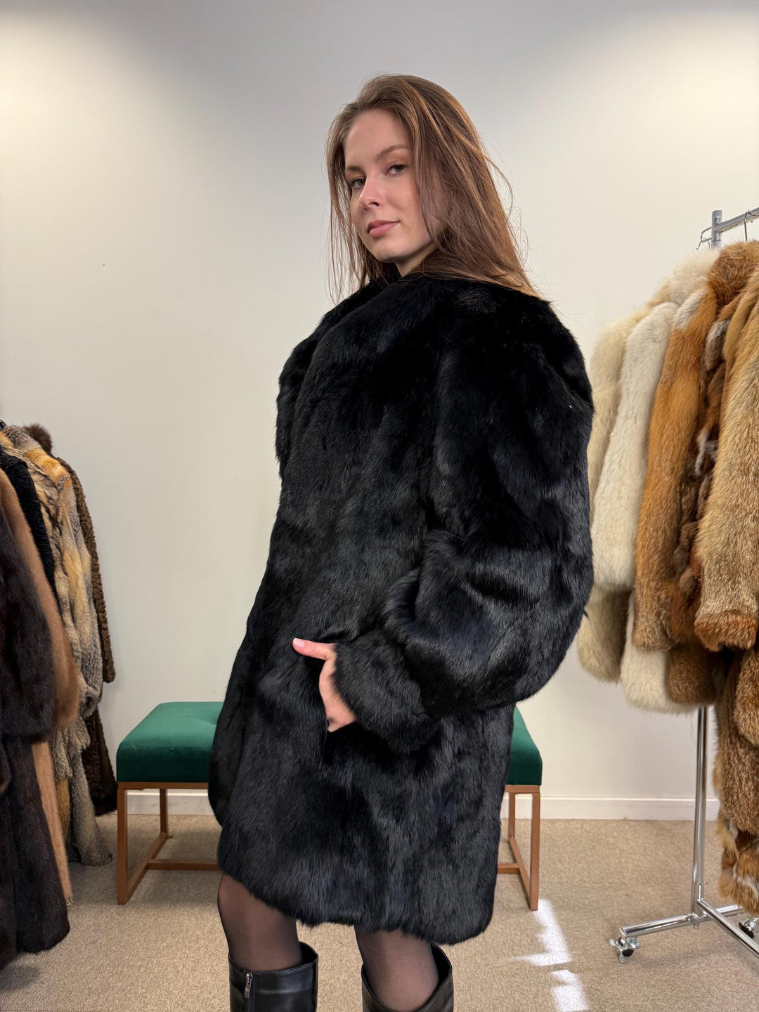 Black Rabbit Fur Coat, Medium Size, Rabbit Fur Coat, Vintage Fur Coat, Real Fur Coat, Real Rabbit Fur, Women's Fur Coat, Soft Fur Coat, Fur
