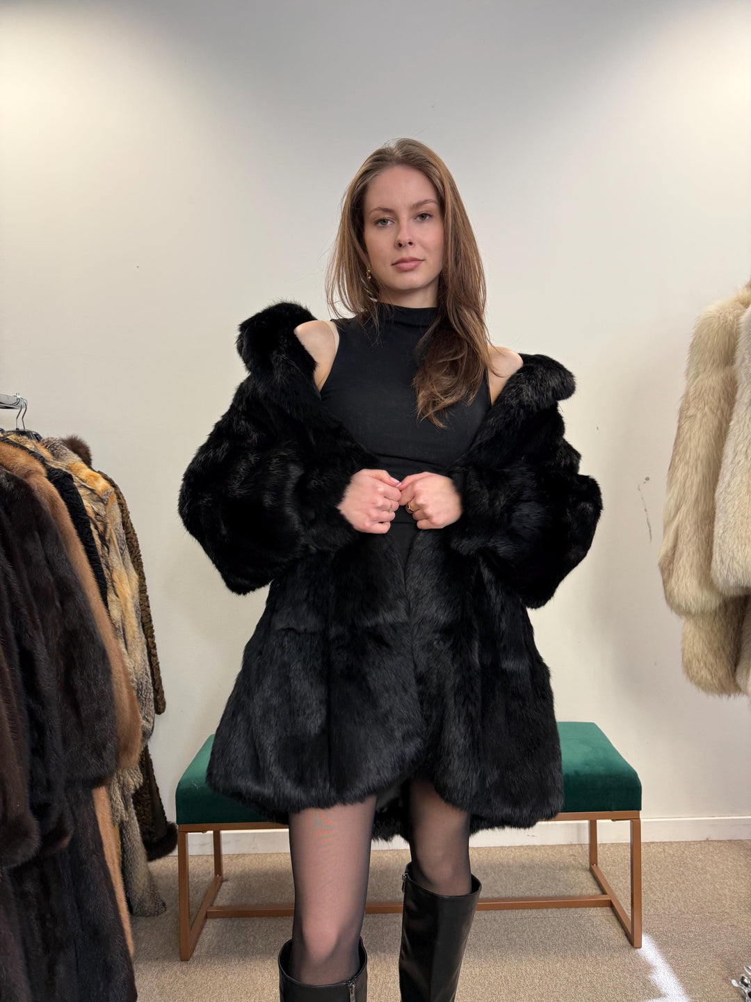Black Rabbit Fur Coat, Medium Size, Rabbit Fur Coat, Vintage Fur Coat, Real Fur Coat, Real Rabbit Fur, Women's Fur Coat, Soft Fur Coat, Fur