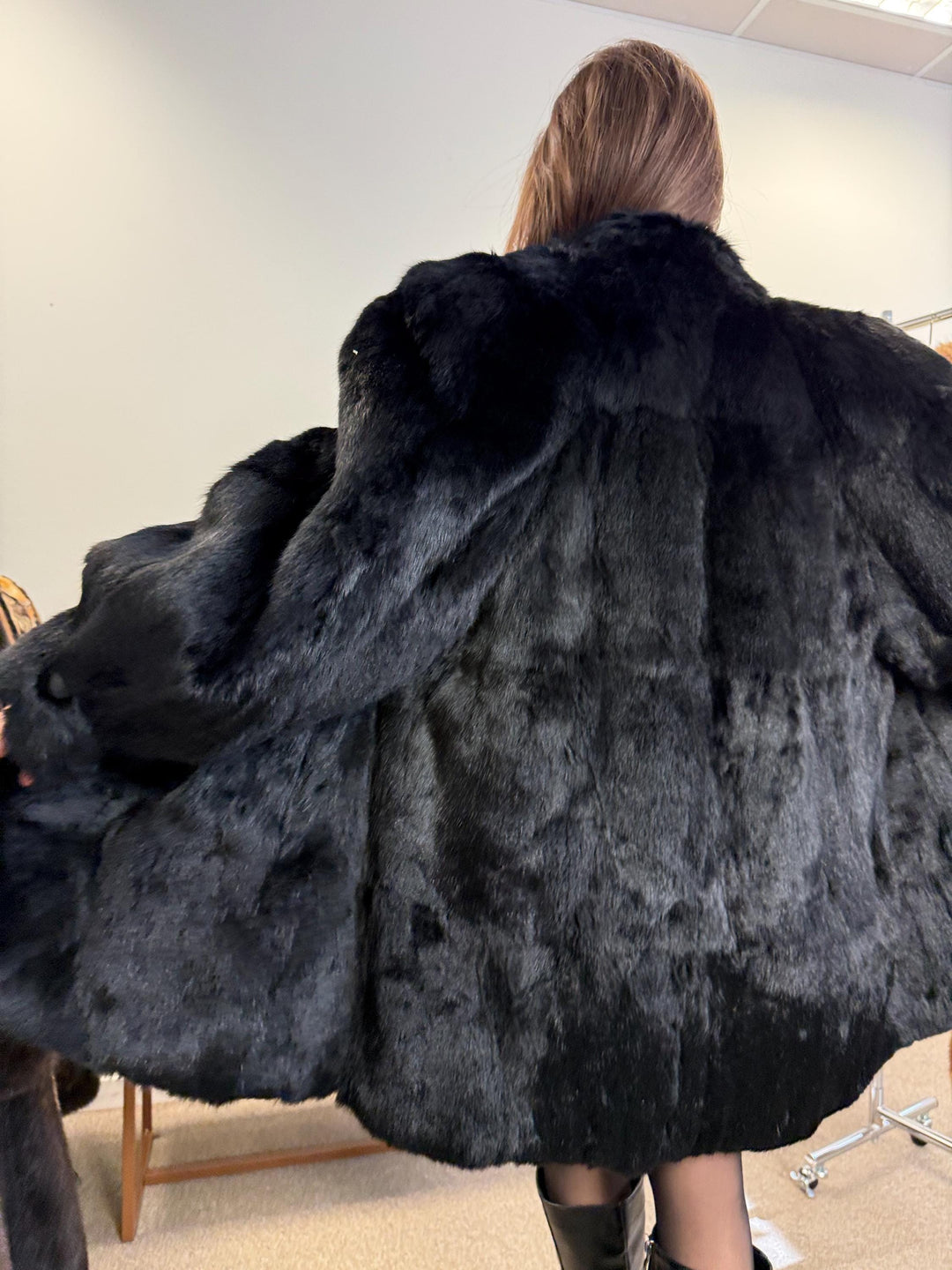 Black Rabbit Fur Coat, Medium Size, Rabbit Fur Coat, Vintage Fur Coat, Real Fur Coat, Real Rabbit Fur, Women's Fur Coat, Soft Fur Coat, Fur
