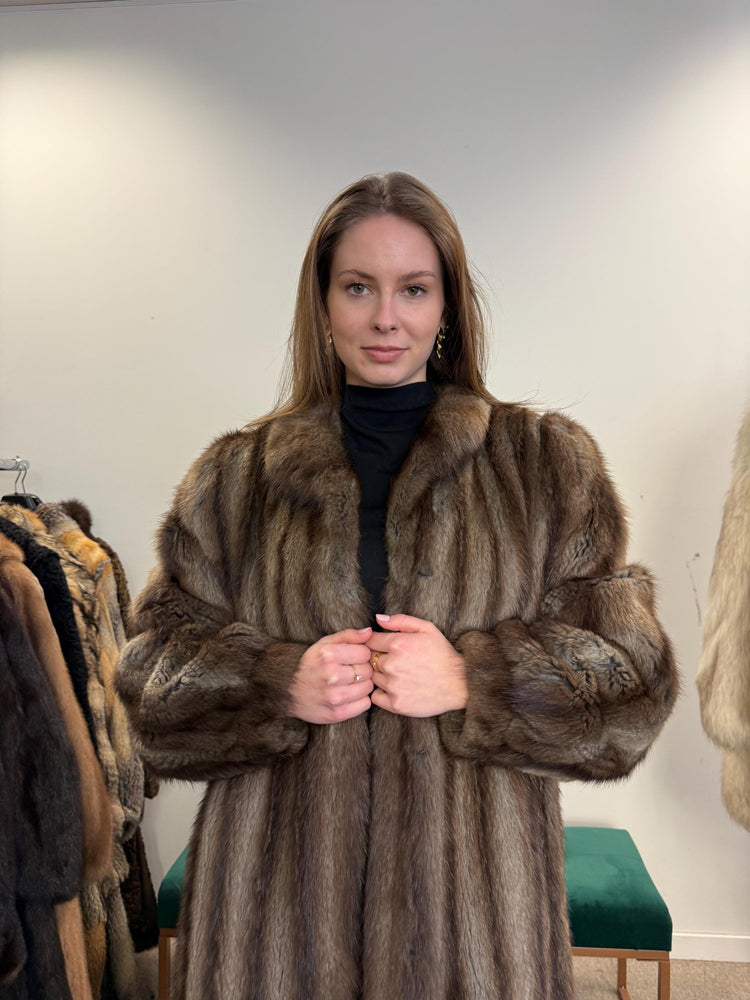 Luxury Muskrat Fur Coat, XXL Size, Long Muskrat Coat, Soft Fur Coat, Vintage Fur Coat, Real Muskrat Coat, Full Length Fur Coat