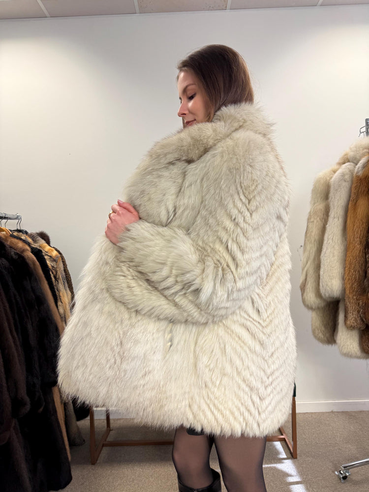 White Fox Fur Jacket, Medium Size, Blue Fox Jacket, Vintage Fur Jacket, Women's Fur Jacket, Real Fox Fur, Real Fox Jacket, Soft Fur Jacket