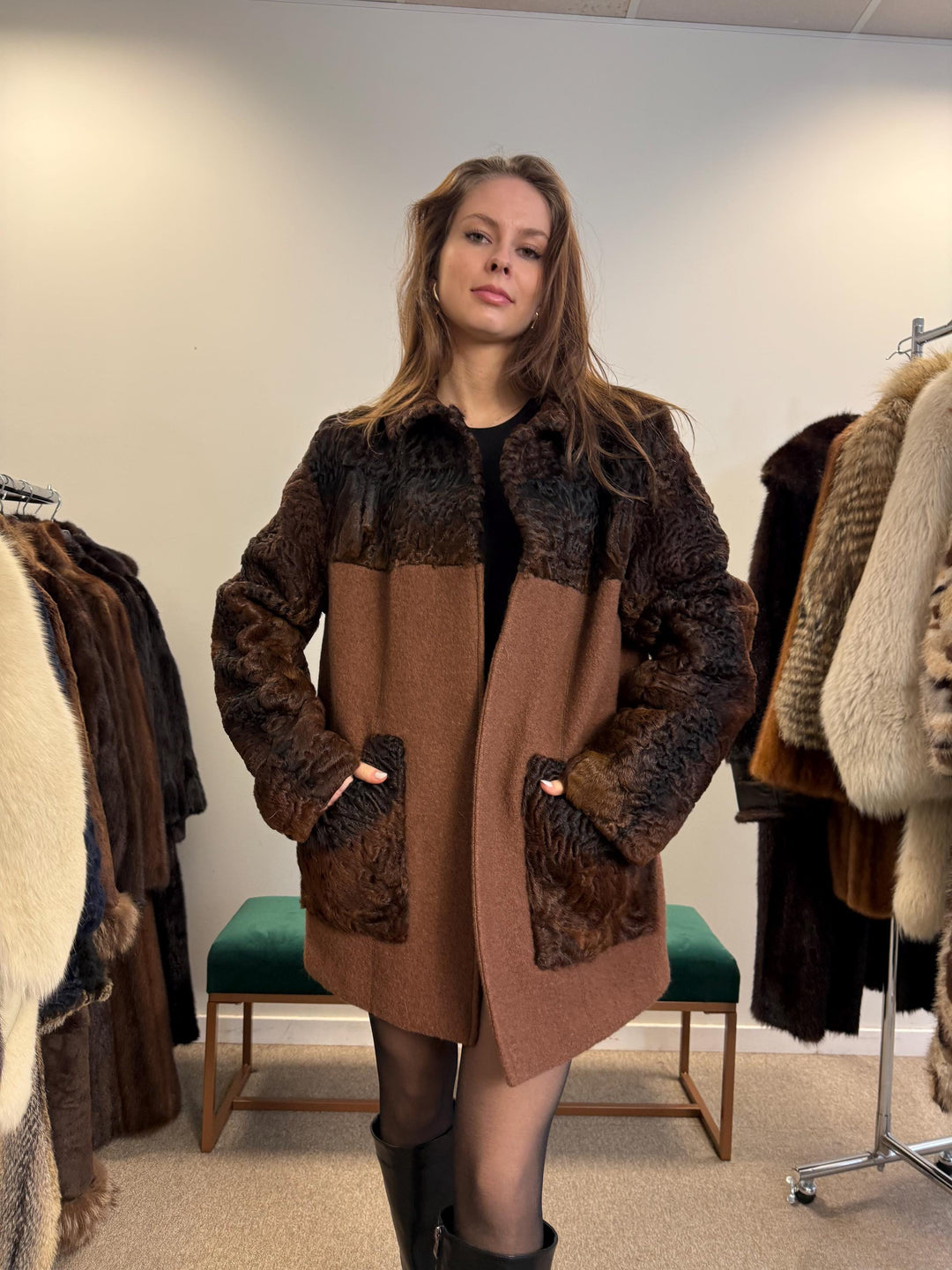 Brown Astrakhan Coat, Outlet Fur Coat, M/L Size, Thick Astrakhan Fur, Real Astrakhan Coat, Vintage Fur Coat