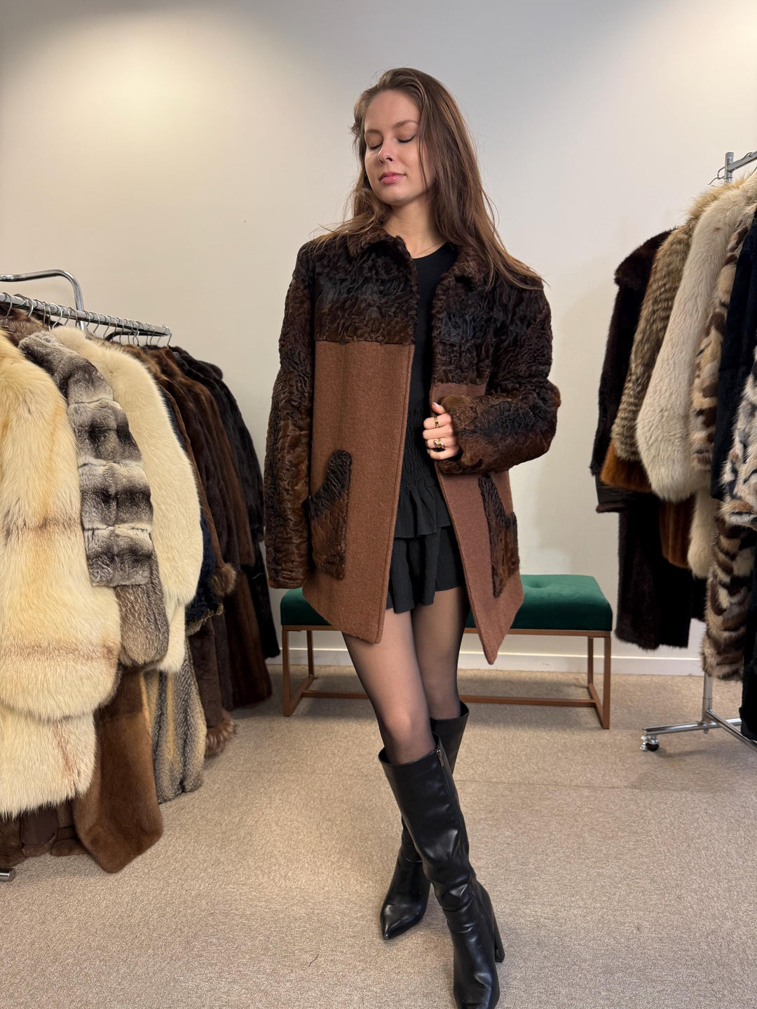 Brown Astrakhan Coat, Outlet Fur Coat, M/L Size, Thick Astrakhan Fur, Real Astrakhan Coat, Vintage Fur Coat