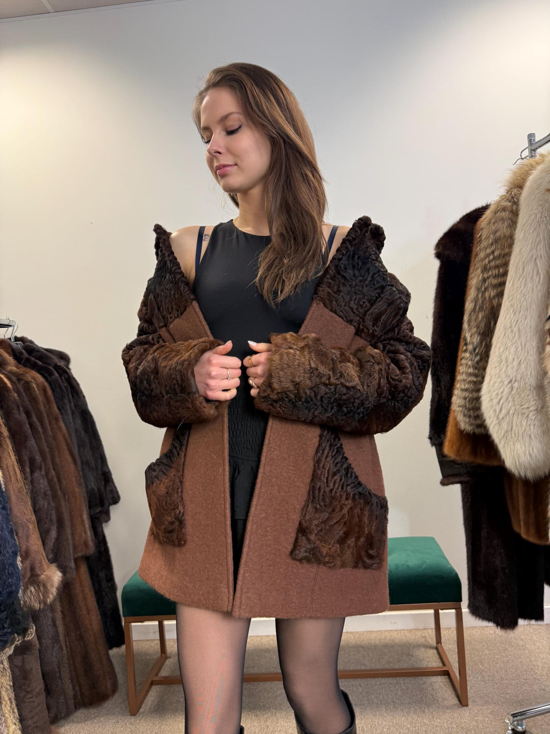 Brown Astrakhan Coat, Outlet Fur Coat, M/L Size, Thick Astrakhan Fur, Real Astrakhan Coat, Vintage Fur Coat