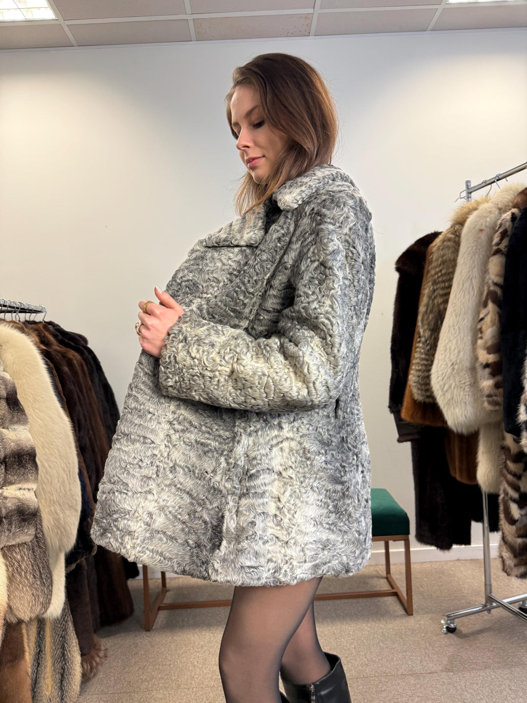 Grey Astrakhan Jacket, Medium Size, Astrakhan Fur Jacket, Vintage Fur Coat, Grey Fur Coat, Thick Fur Jacket, Astrakhan Jacket, Astrakhan Fur
