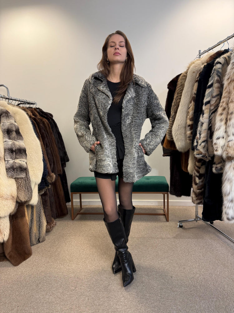 Grey Astrakhan Jacket, Medium Size, Astrakhan Fur Jacket, Vintage Fur Coat, Grey Fur Coat, Thick Fur Jacket, Astrakhan Jacket, Astrakhan Fur