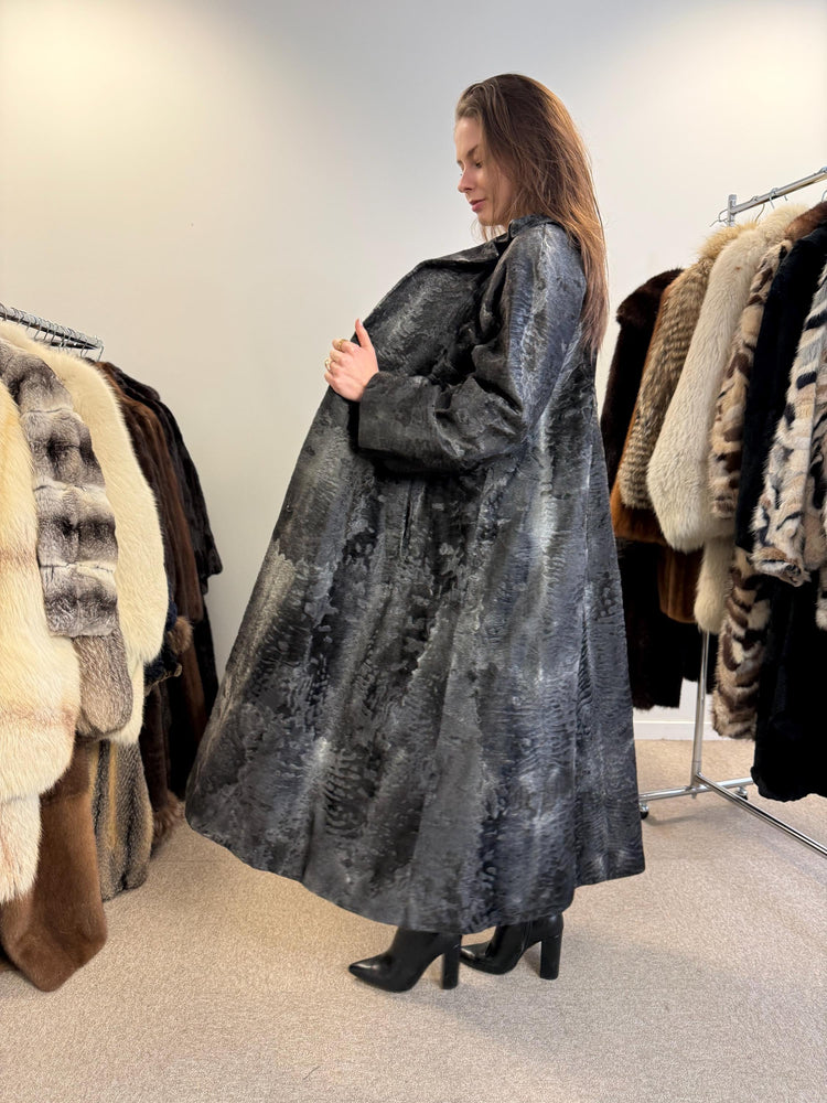 Full Length Astrakhan Coat, Grey Astrakhan Coat, Medium Size, Luxury Astrakhan Coat, Vintage Fur Coat, Women's Fur Coat, Astrakhan Coat