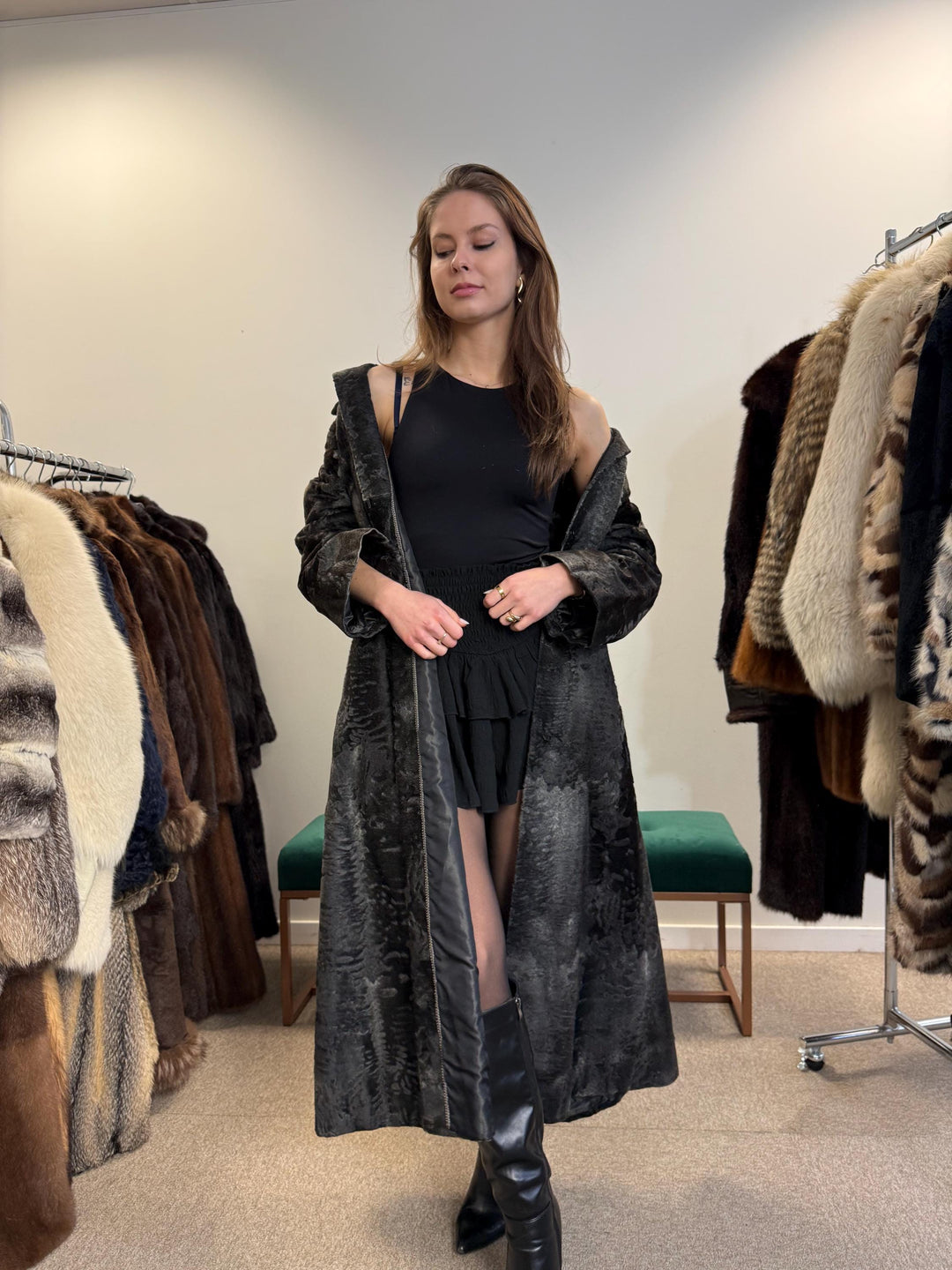 Full Length Astrakhan Coat, Grey Astrakhan Coat, Medium Size, Luxury Astrakhan Coat, Vintage Fur Coat, Women's Fur Coat, Astrakhan Coat