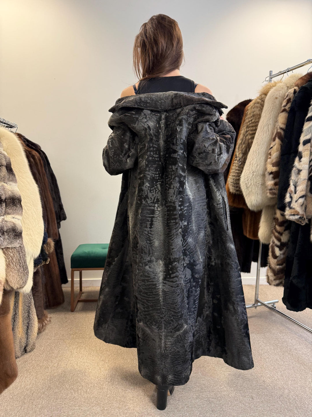 Full Length Astrakhan Coat, Grey Astrakhan Coat, Medium Size, Luxury Astrakhan Coat, Vintage Fur Coat, Women's Fur Coat, Astrakhan Coat
