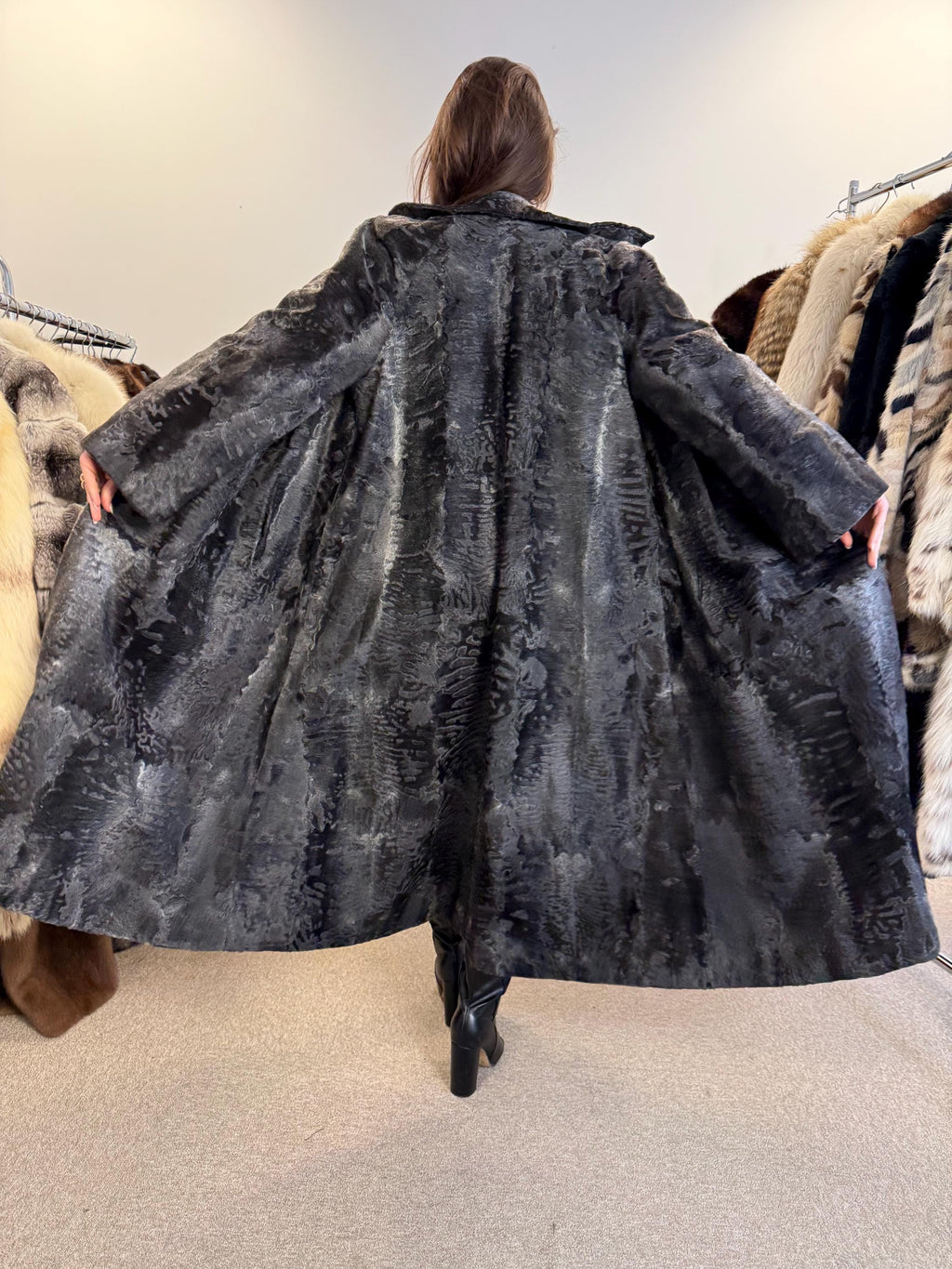 Full Length Astrakhan Coat, Grey Astrakhan Coat, Medium Size, Luxury Astrakhan Coat, Vintage Fur Coat, Women's Fur Coat, Astrakhan Coat