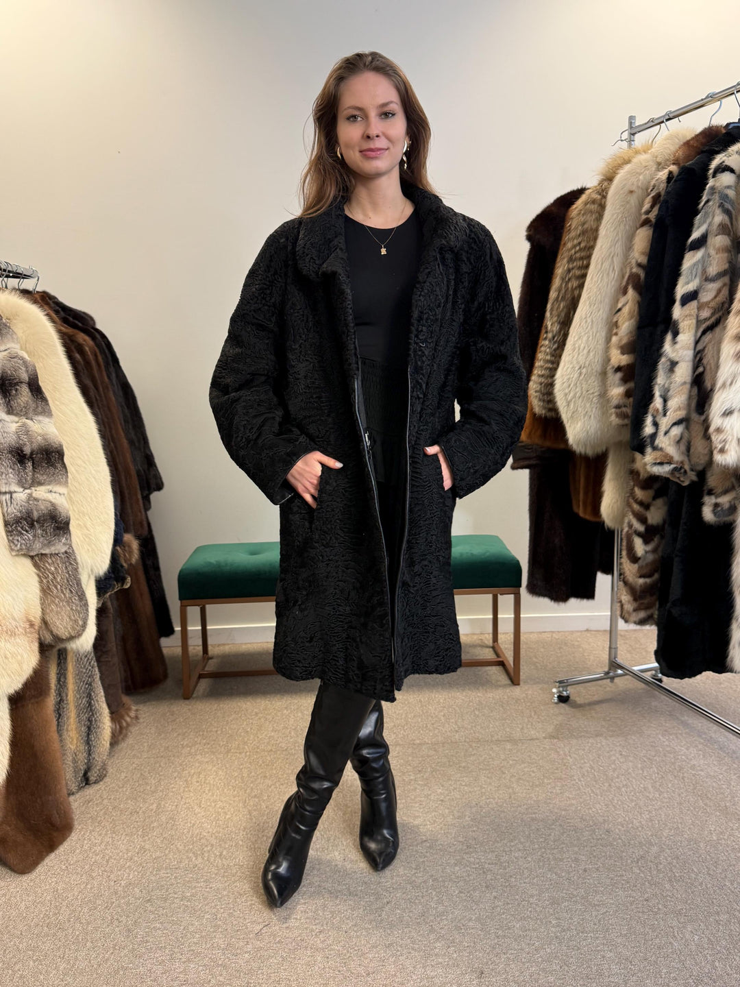 Black Astrakhan Coat, Thick Astrakhan Coat, XXL Size, Real Fur Coat, Vintage Fur Coat, Black Fur Coat, Women's Fur Coat