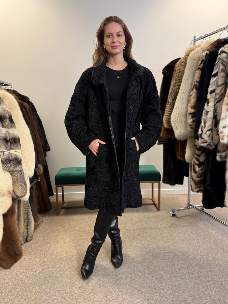 Black Astrakhan Coat, Thick Astrakhan Coat, XXL Size, Real Fur Coat, Vintage Fur Coat, Black Fur Coat, Women's Fur Coat