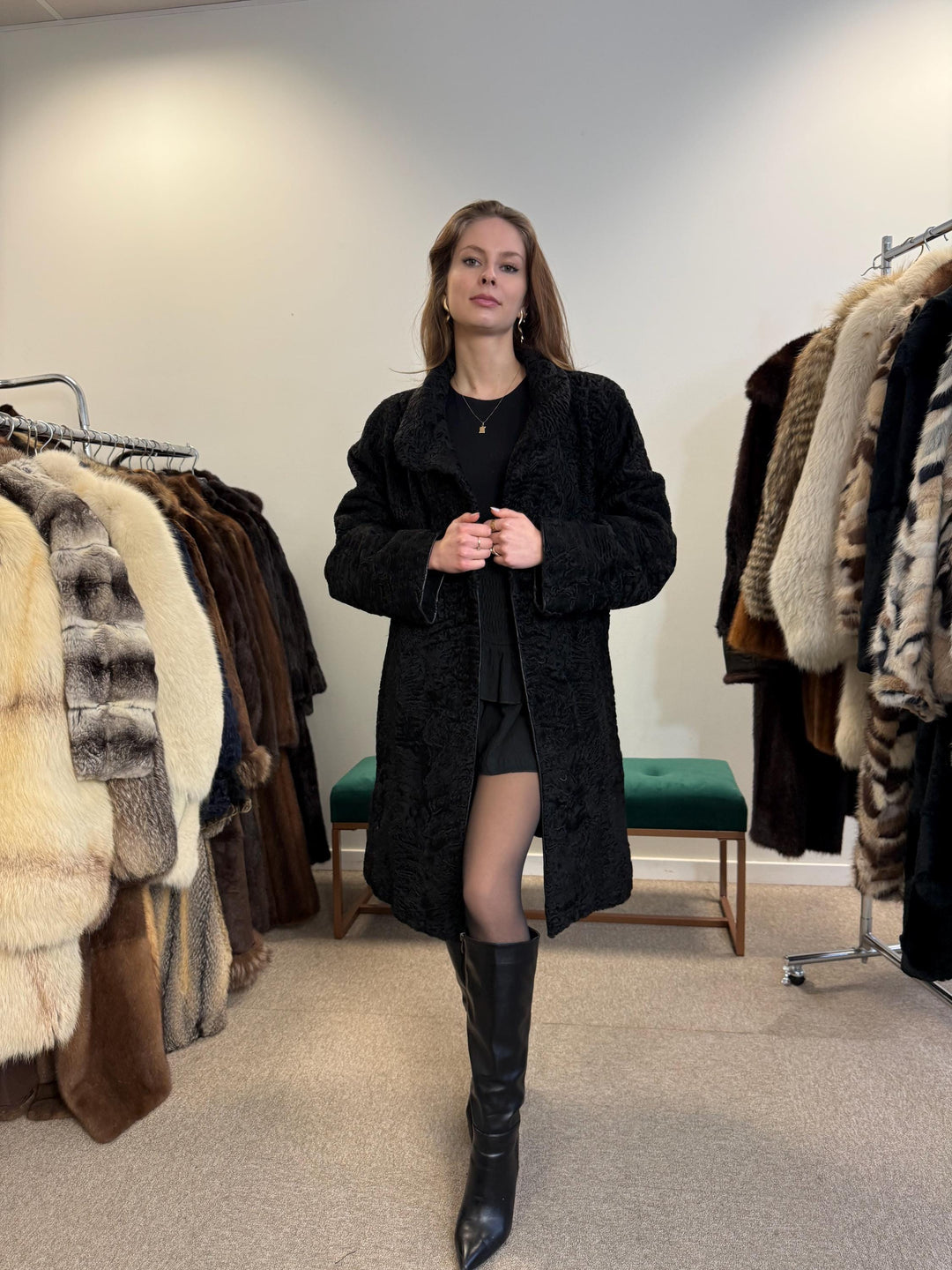 Black Astrakhan Coat, Thick Astrakhan Coat, XXL Size, Real Fur Coat, Vintage Fur Coat, Black Fur Coat, Women's Fur Coat