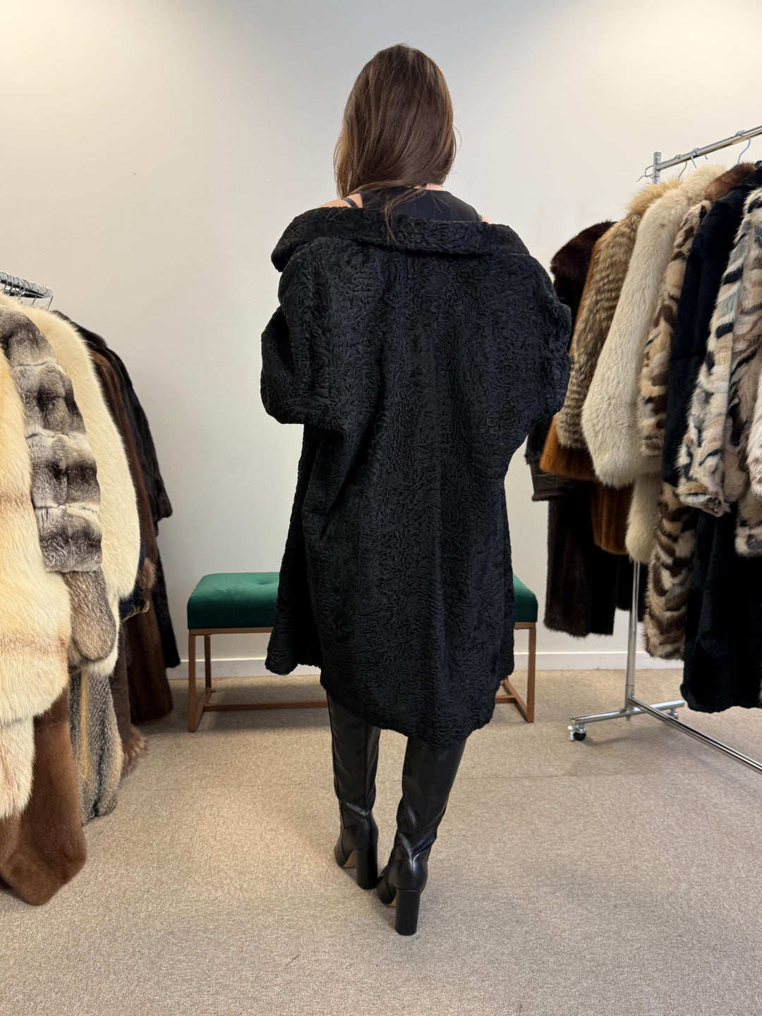 Black Astrakhan Coat, Thick Astrakhan Coat, XXL Size, Real Fur Coat, Vintage Fur Coat, Black Fur Coat, Women's Fur Coat