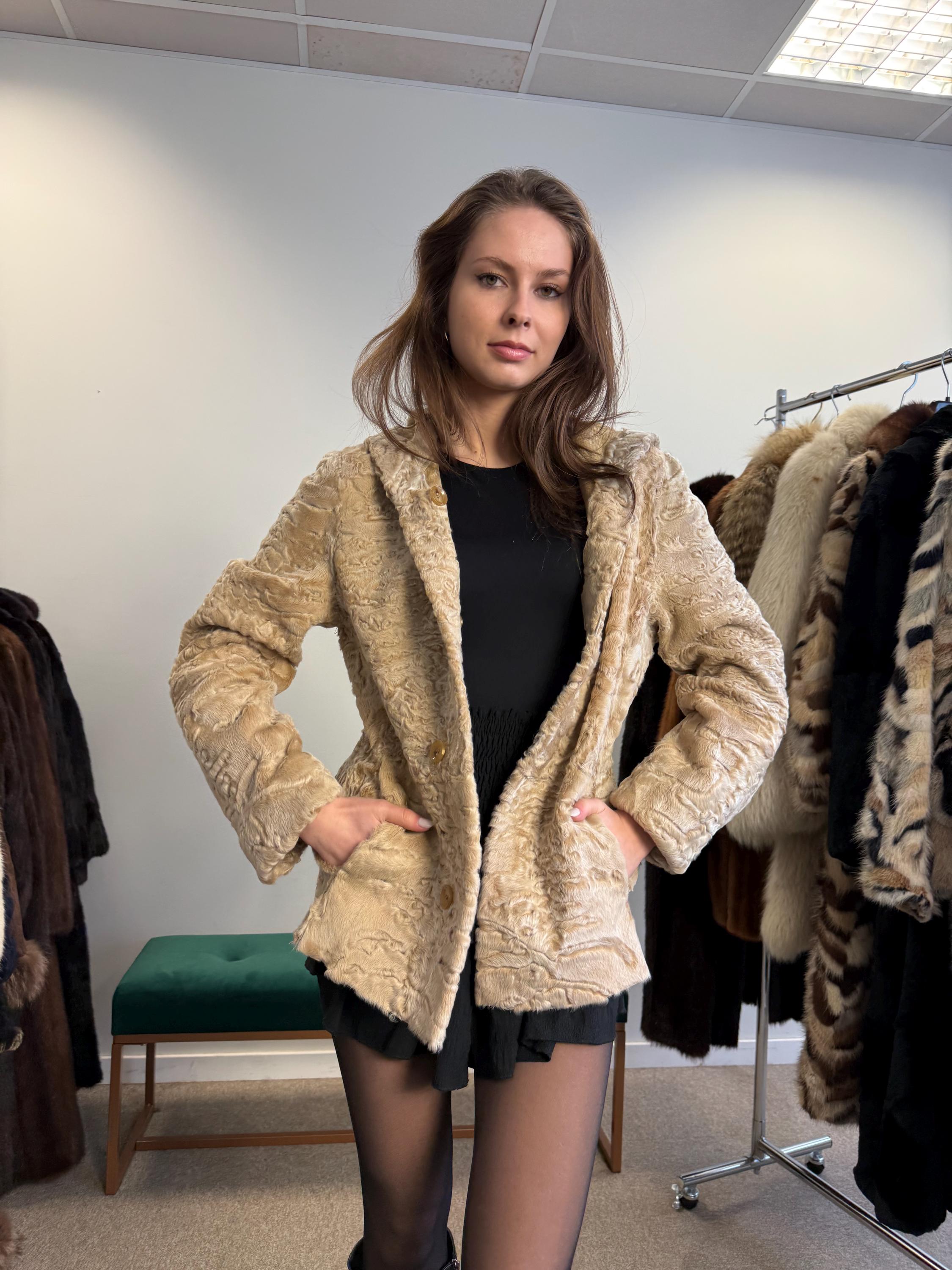 Double Sided Astrakhan Jacket, Small Size, Golden Fur Jacket, Real Fur Jacket, Vintage Fur Coat, Astrakhan Leather Jacket, Hooded Coat