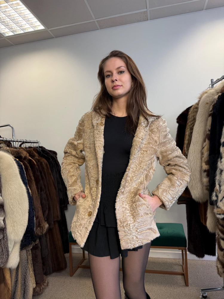 Double Sided Astrakhan Jacket, Small Size, Golden Fur Jacket, Real Fur Jacket, Vintage Fur Coat, Astrakhan Leather Jacket, Hooded Coat