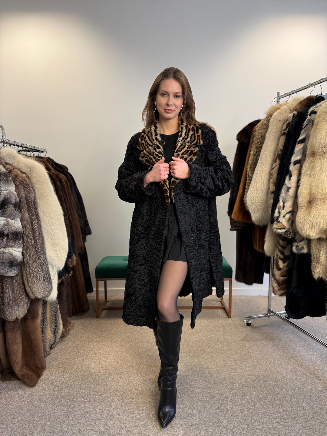 Astrakhan Fur Coat, Thick Astrakhan Coat, XXL Size, Real Fur Coat, Black Astrakhan, Vintage Fur Coat, Black Fur Coat, Women's Fur Coat