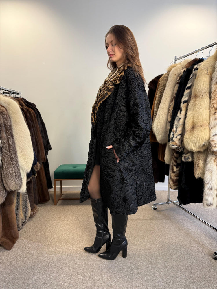 Astrakhan Fur Coat, Thick Astrakhan Coat, XXL Size, Real Fur Coat, Black Astrakhan, Vintage Fur Coat, Black Fur Coat, Women's Fur Coat