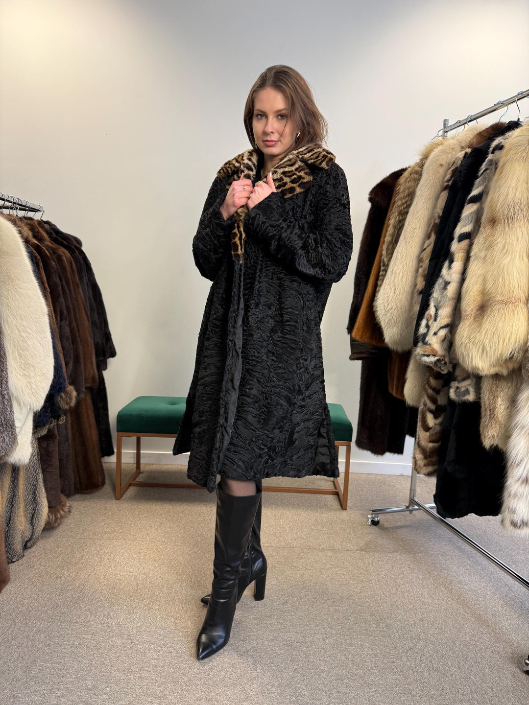 Astrakhan Fur Coat, Thick Astrakhan Coat, XXL Size, Real Fur Coat, Black Astrakhan, Vintage Fur Coat, Black Fur Coat, Women's Fur Coat