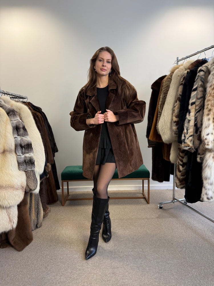 Dark Brown Velvet Fur Jacket, Vintage Lackotter Fur, Large Size, Sheared Muskrat Seal-Look Coat, Luxury Fur Jacket, Velvet Jacket, Luxury