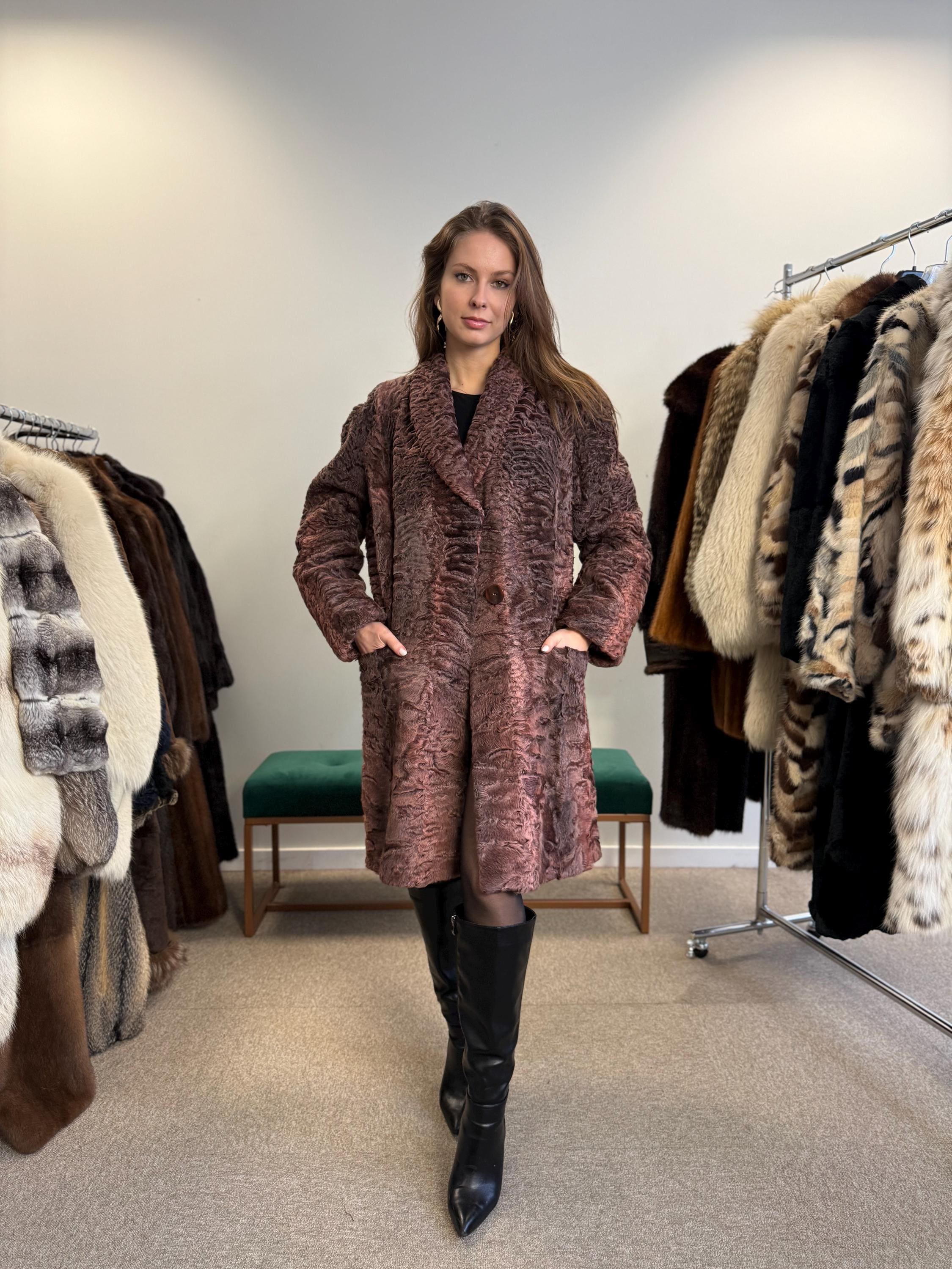 Dyed Astrakhan Coat, Astrakhan Fur, Medium Size, Real Fur Coat, Designer Fur Coat, Women's Fur Coat, Vintage Fur Coat, Astrakhan Coat