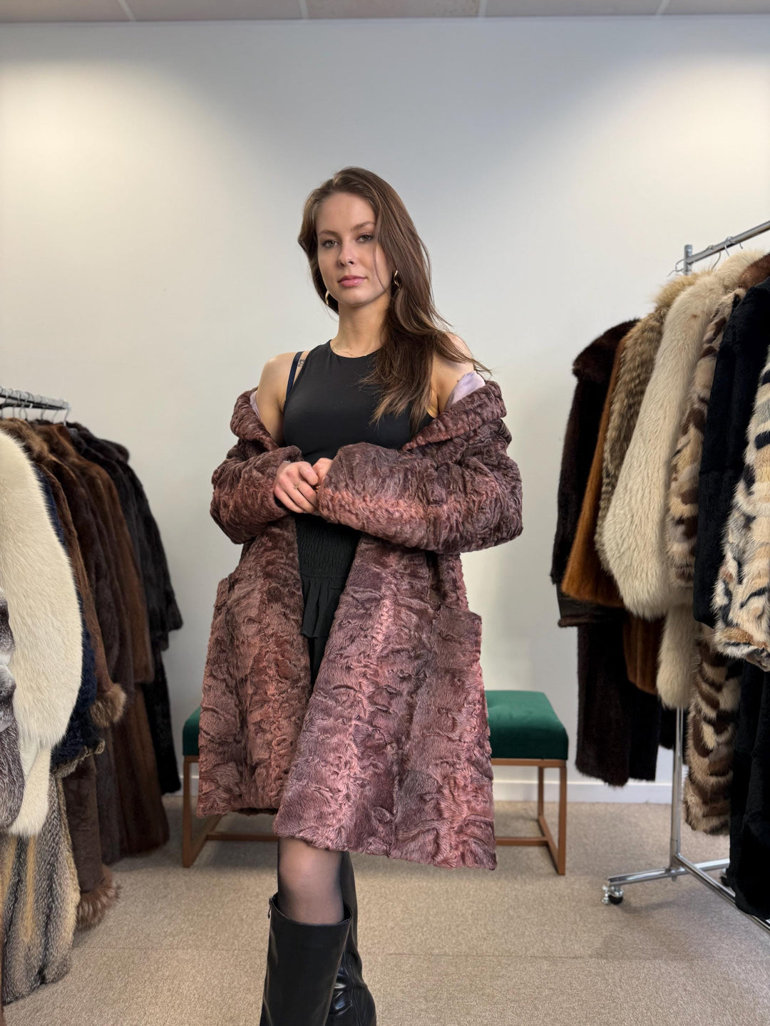 Dyed Astrakhan Coat, Astrakhan Fur, Medium Size, Real Fur Coat, Designer Fur Coat, Women's Fur Coat, Vintage Fur Coat, Astrakhan Coat